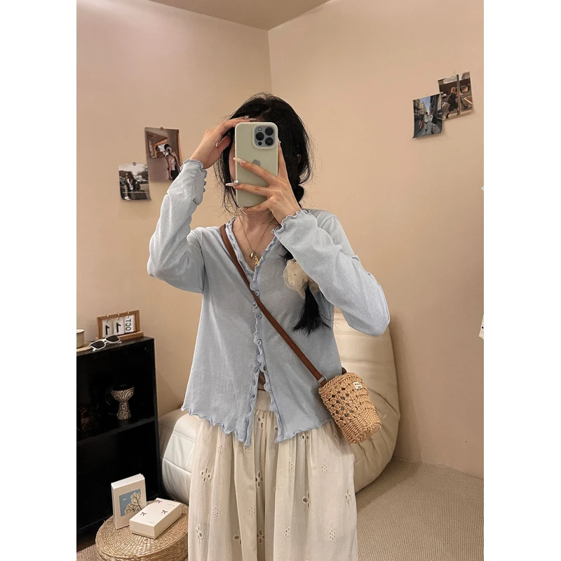 甜美温柔减龄百搭木耳边开衫6833  衣长50