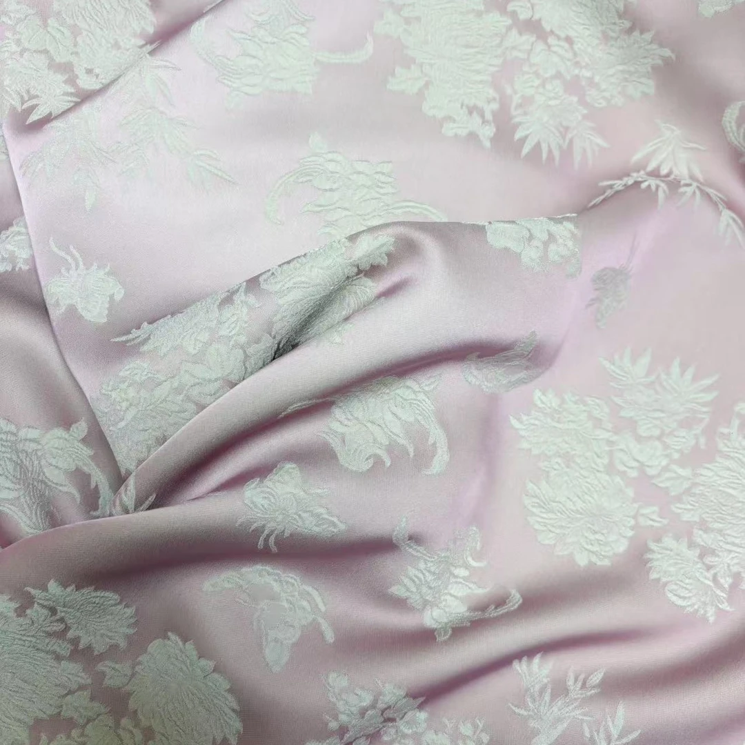 粉紫色蝶花双色冠乐绉国风新中式面料可做旗袍外套马甲