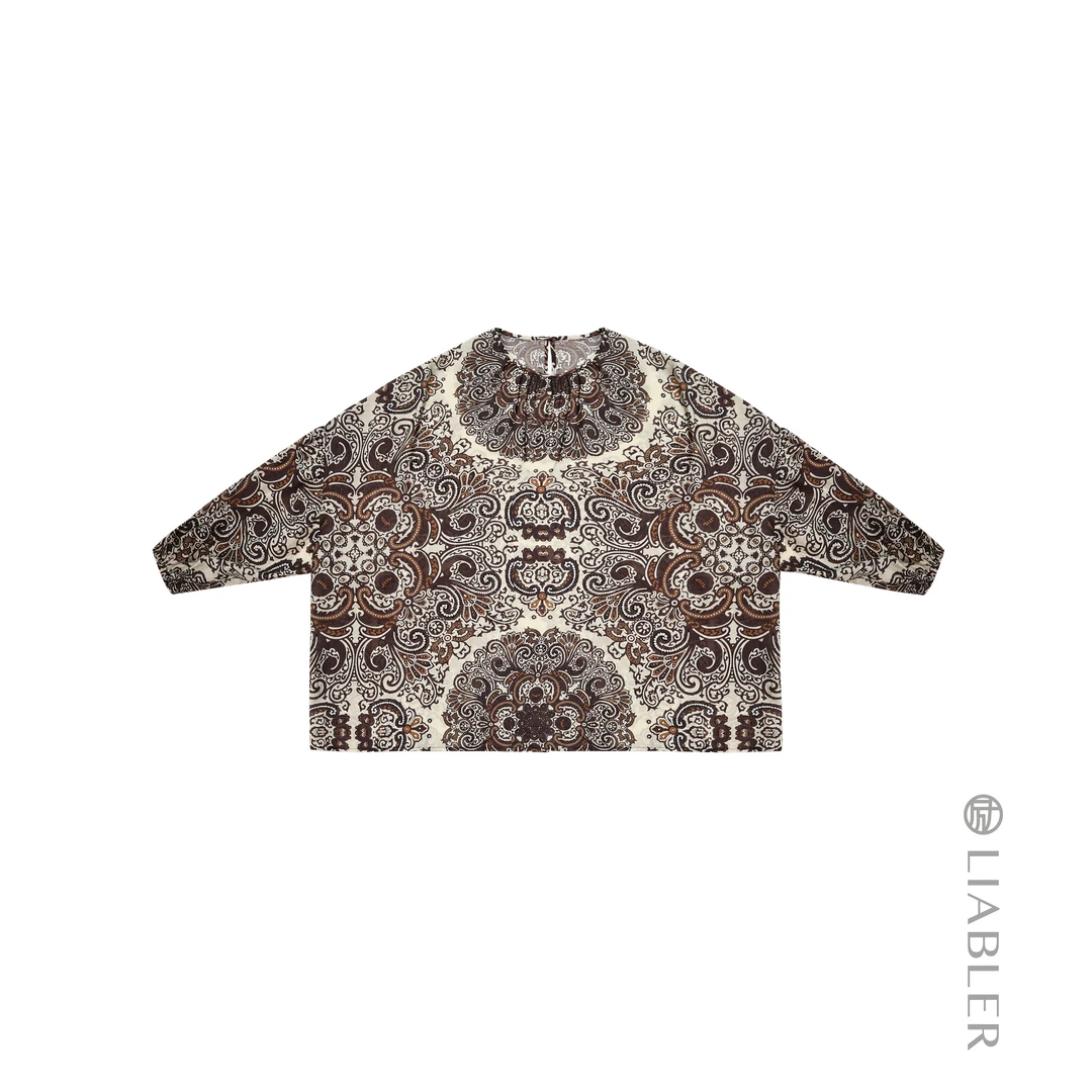 LIABLER/励 W25春夏古典印花半透薄款长袖上衣 LSS25252J