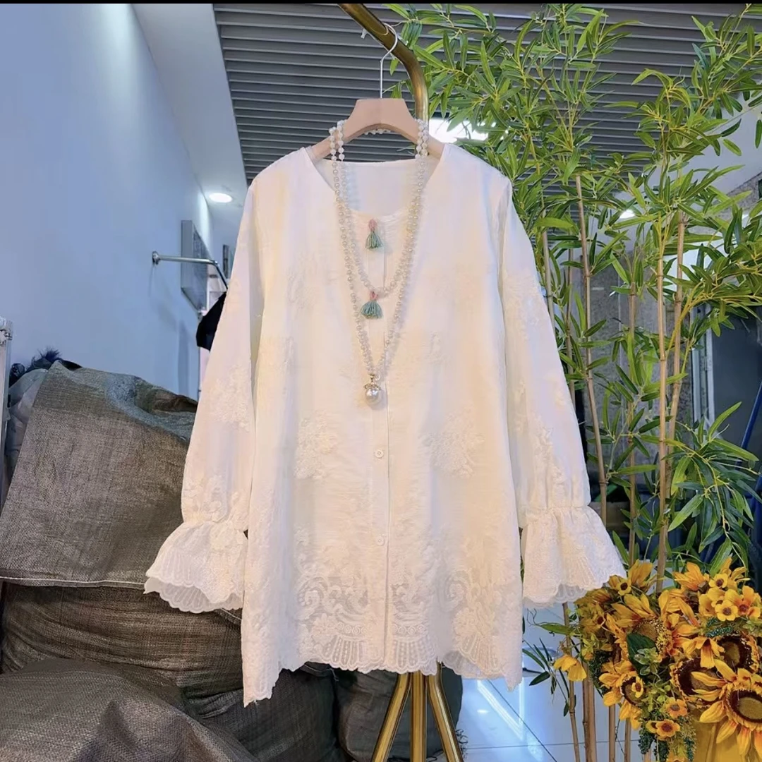 芃芃2465新年款大码女装欧货时尚重工绿坠蕾丝衫上衣