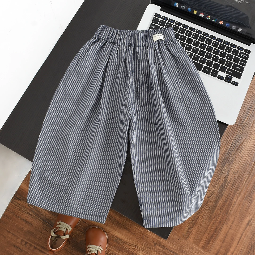 儿童装夏季休闲裤2025新款男童条纹韩版防蚊裤中小童森系直筒裤潮