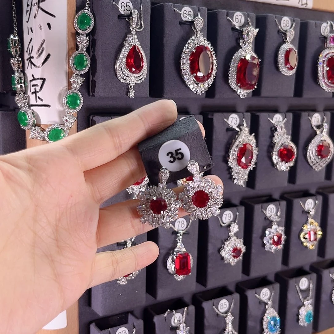 银S925镶嵌耳饰红宝石