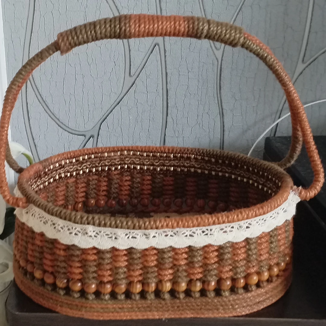彩色麻绳纯手工编织收纳筐客厅藤编圆形篮子，小提篮，大提篮家用