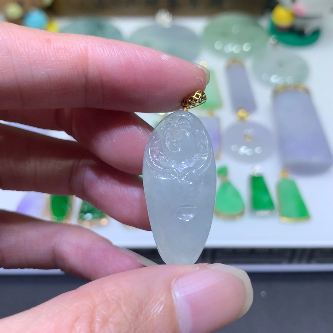 翡翠18K金镶嵌吊坠(不含链)