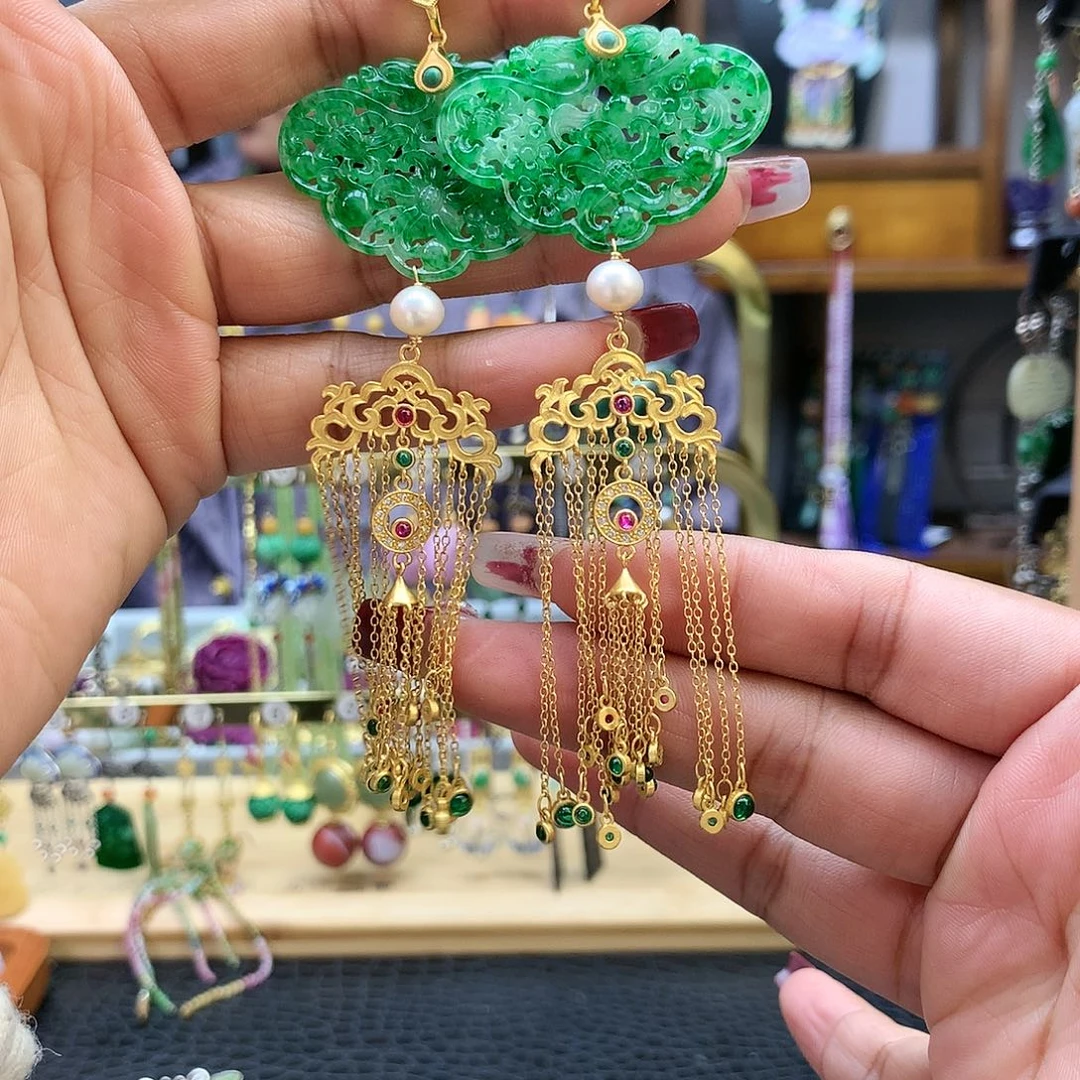 【闪购商品】翡翠耳饰银S925镶嵌蛋*耳坠