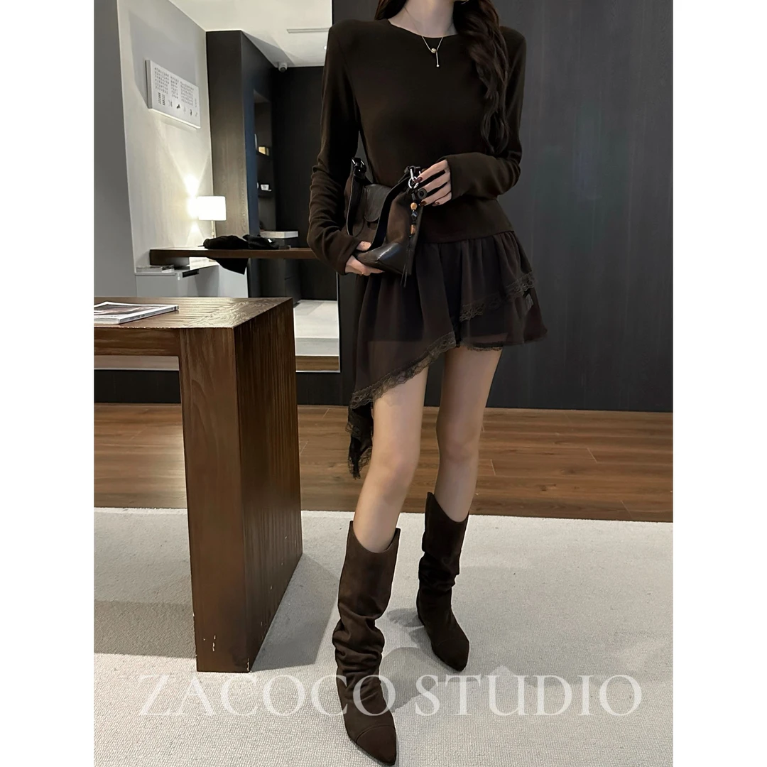 【ZACOCO】入冬漂亮洋气时髦气质高贵拍照必备拼接打底上衣3683