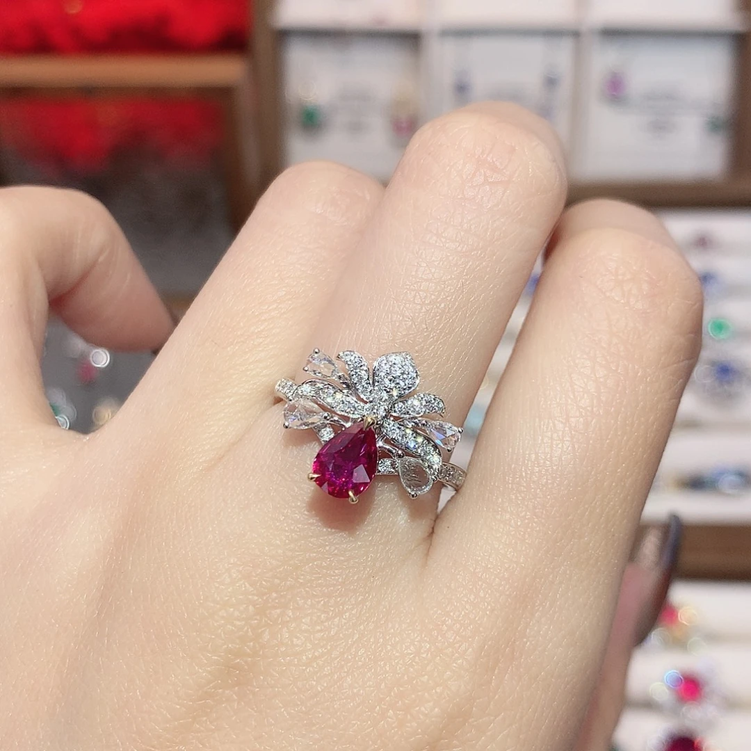 18K金镶嵌戒指红宝石1.03ct/天然宝石/七天无理由