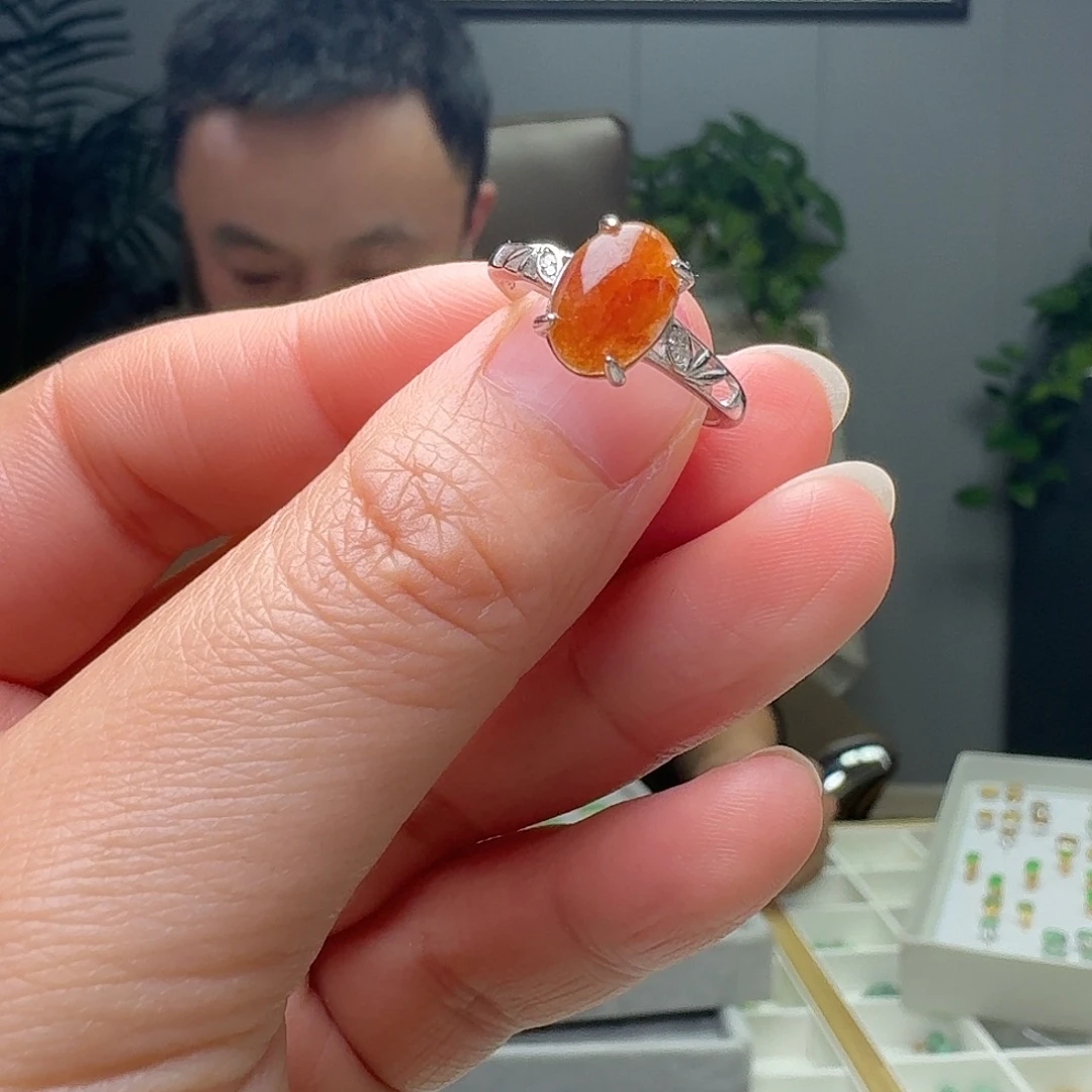 翡翠银S925镶嵌戒指天然