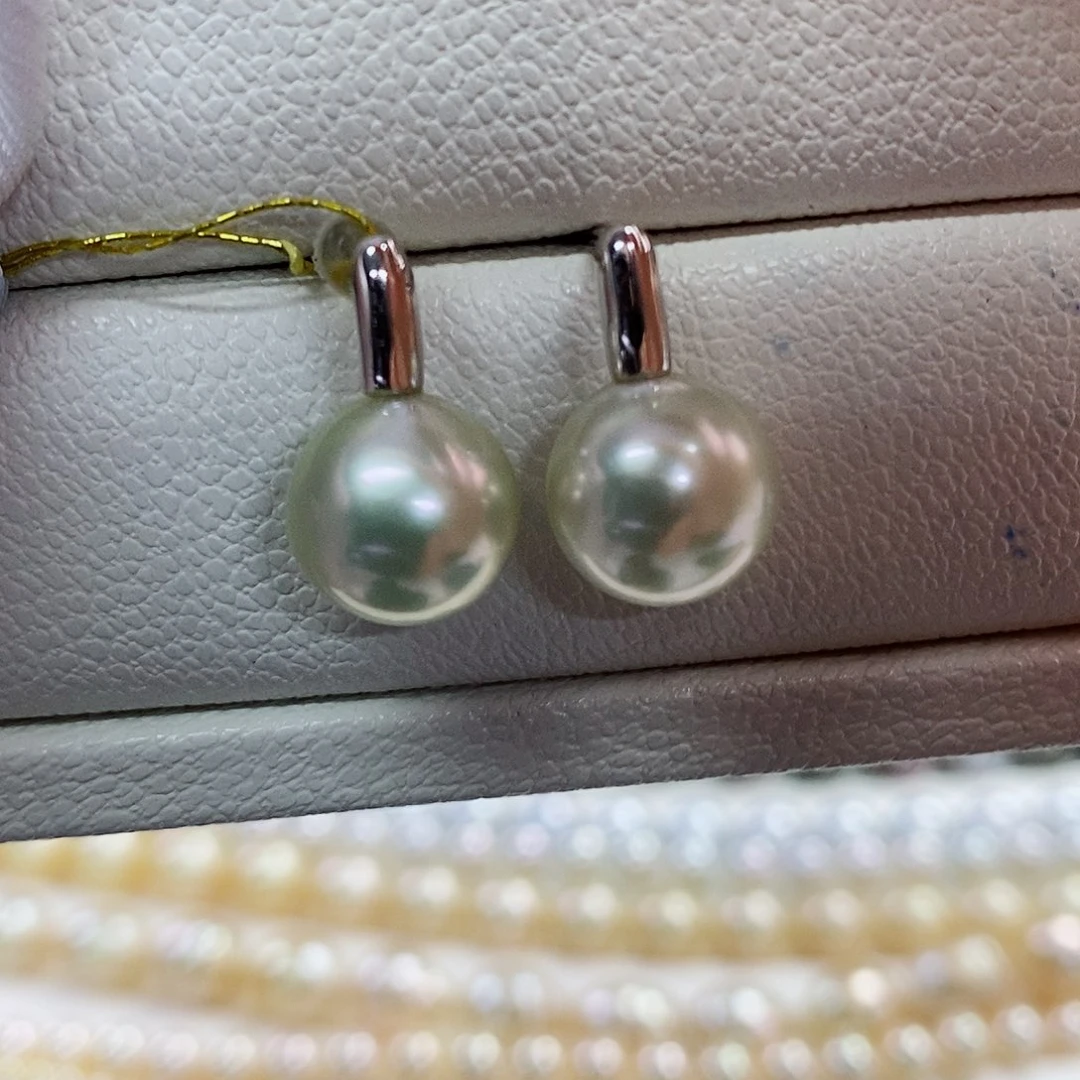 银S925镶嵌耳饰海水珍珠10-11