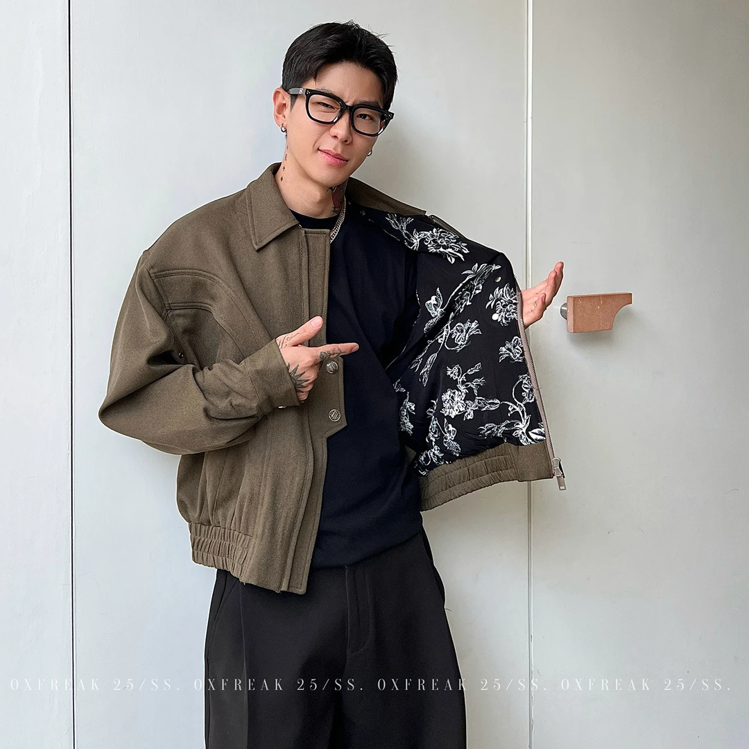 OXFREAK「宫廷碎花 解构拼接」重磅斜纹帆布哈灵顿夹克男宽松外套
