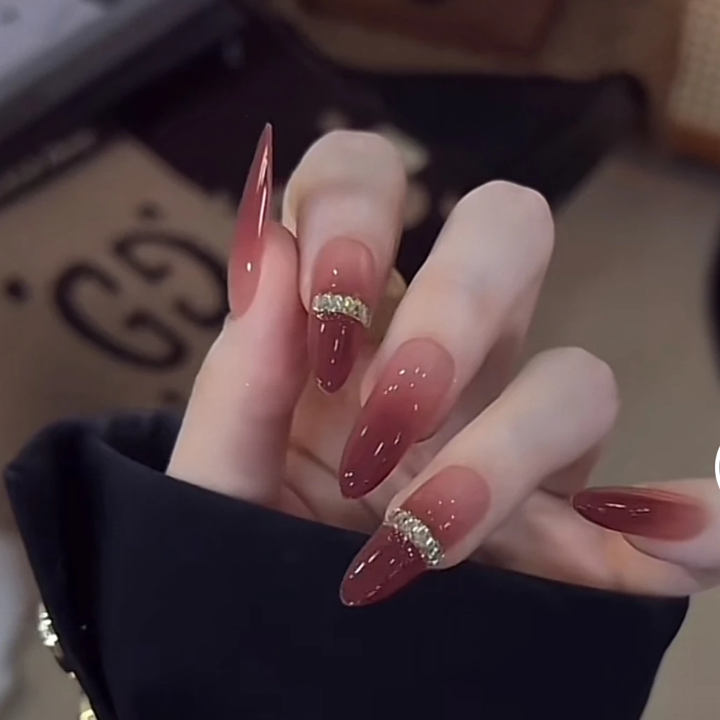 【酒渍红茶】新年战甲上新！显白红金色排钻高级贵气款纯手工穿戴甲