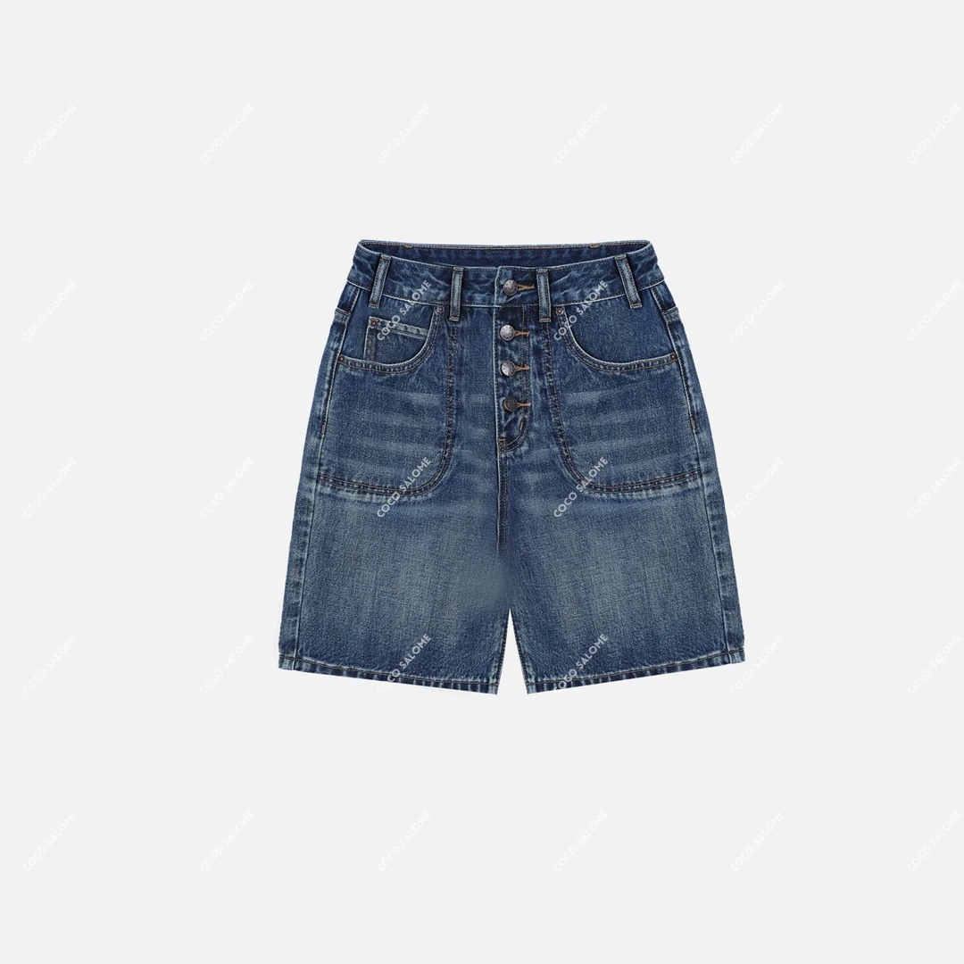 【奈斯专属】【蓝眼泪】100%棉极简水洗轻奢百搭牛仔短裤KSB1855