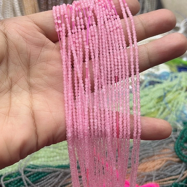 玛瑙/玉髓未镶嵌珠宝半成品2条2mm左右粉晶刻面