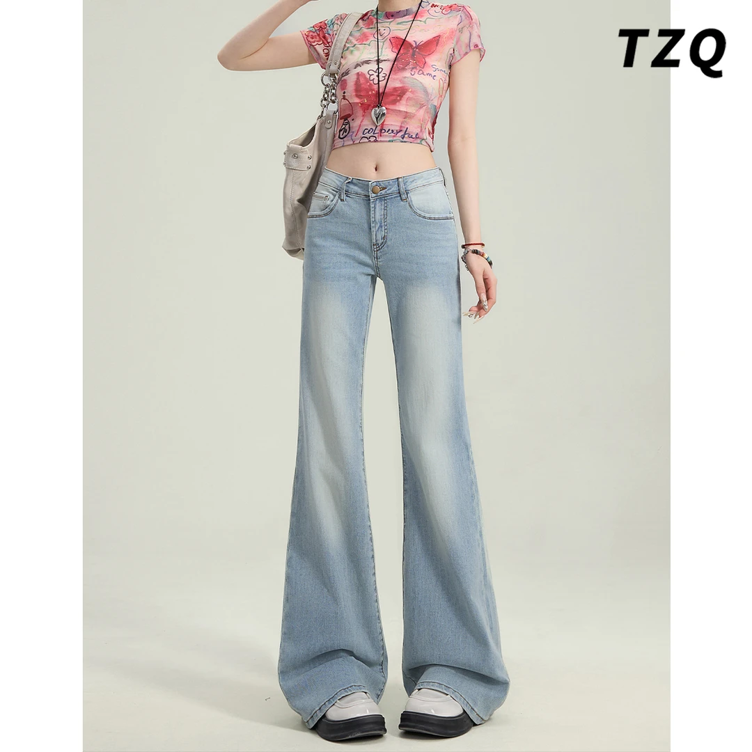 冰蓝色美式2025春季显瘦喇叭牛仔裤女设计感百搭马蹄裤TZQ2522719