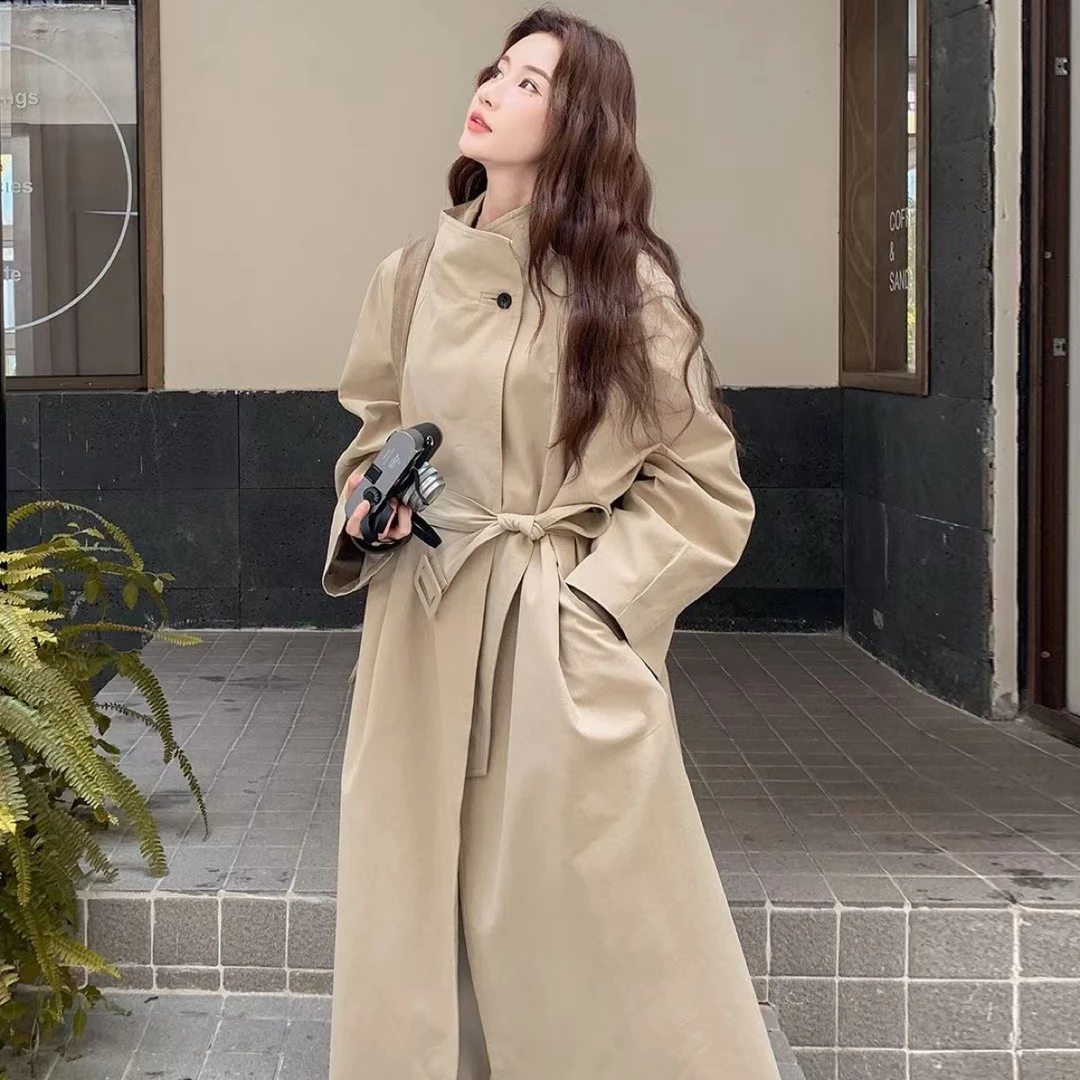立领挺括一粒扣通勤宽松显瘦中长款女士秋季风衣外套