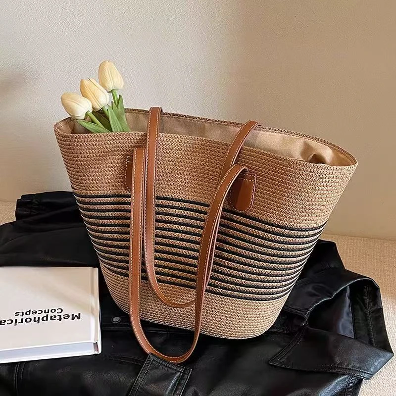 ZL2草编包2024新款夏季高级感透气时尚大容量百搭手工编织