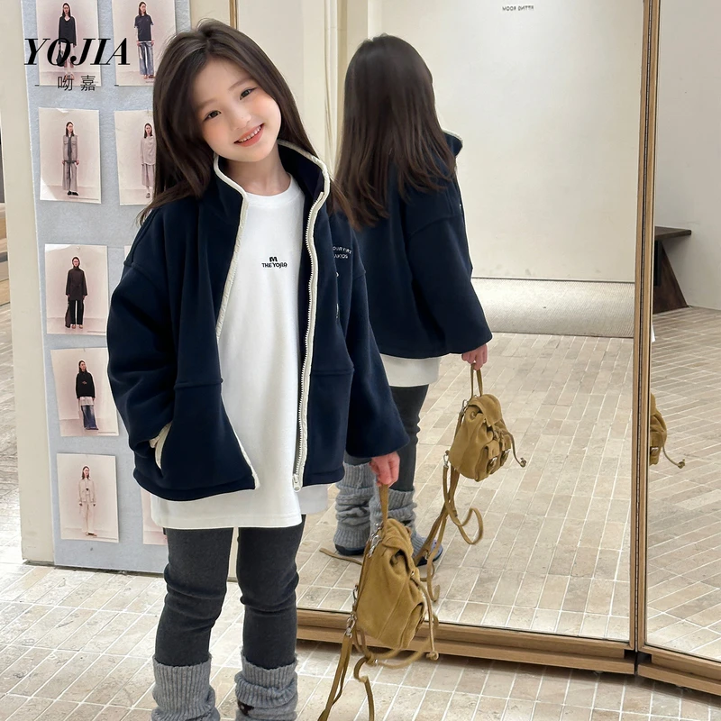 YOJIA女童加绒外套冬季2025新款洋气女孩童装双面绒儿童冬装上衣