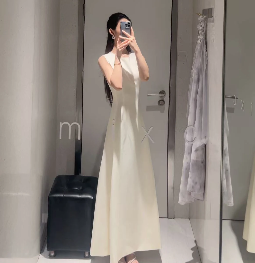 LINGAN林感D112746F圆领无袖夏季千金风连衣裙收腰中长款裙子