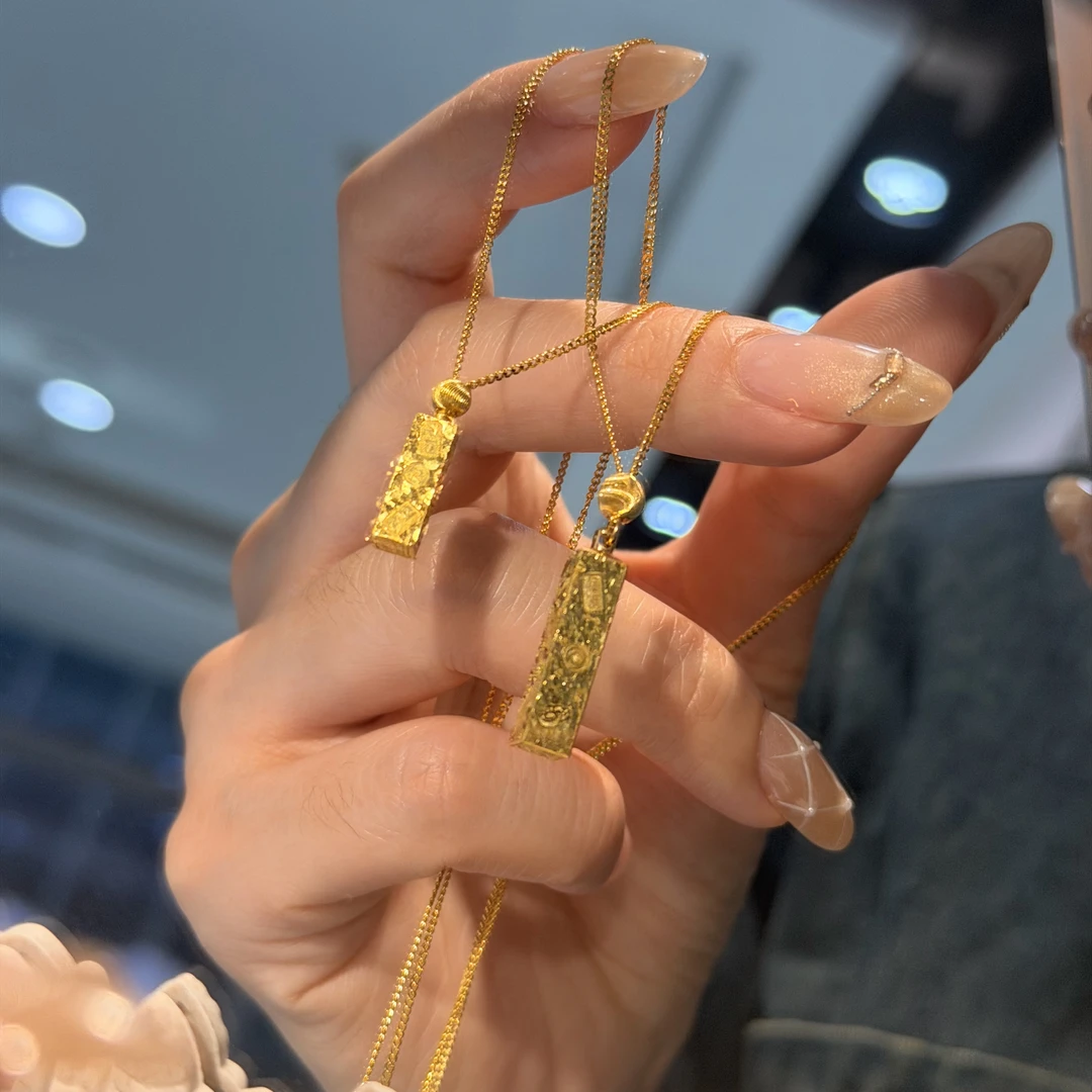 JX『爆闪吉言』5G吉言四方来财套链 足金999项链 M字扣
