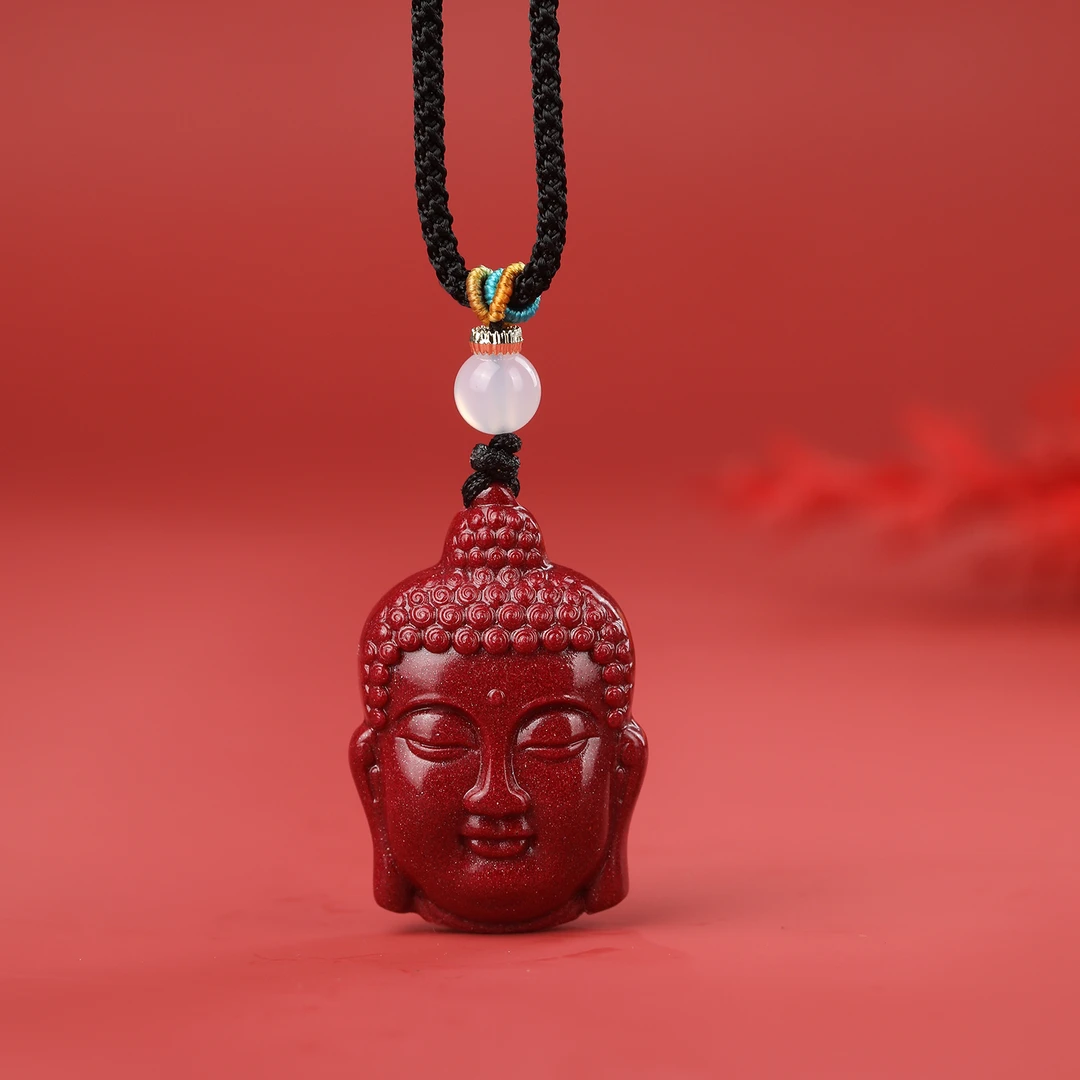 天然辰砂保真朱砂佛头吊坠双面项链女饰品挂件礼物本命年项链