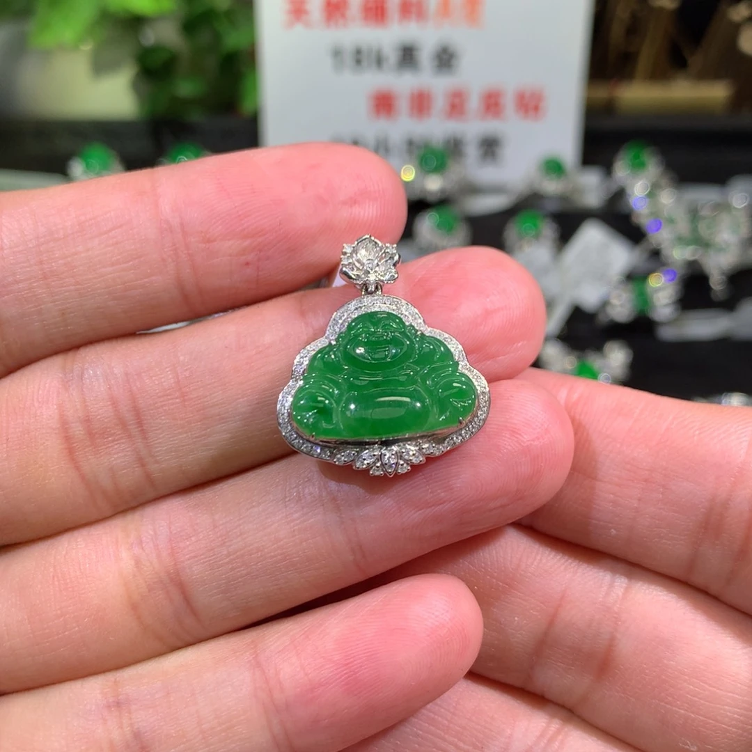 【闪购商品】翡翠吊坠(不含链)18K金镶嵌佛公