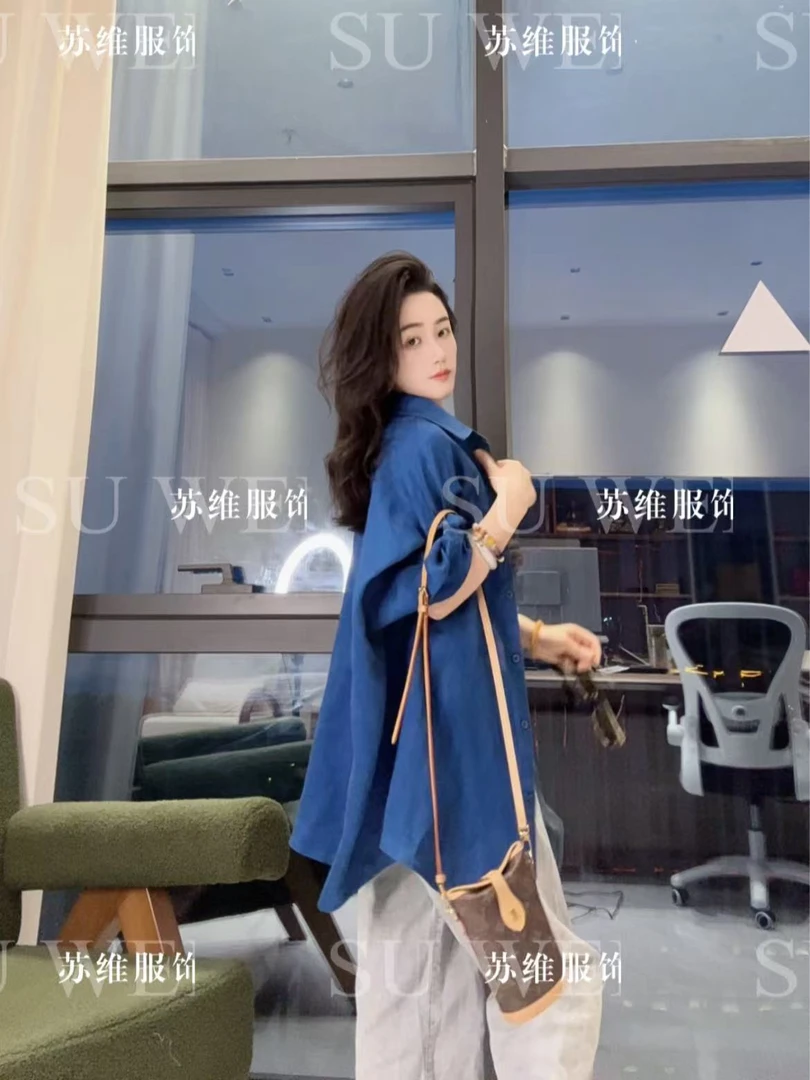 8178老钱风亚麻街头风慵懒风时尚套装衬衫宽松设计师