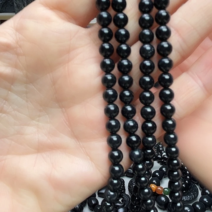 和田玉（墨玉）未镶嵌手链卡6。108高货戴毛孔