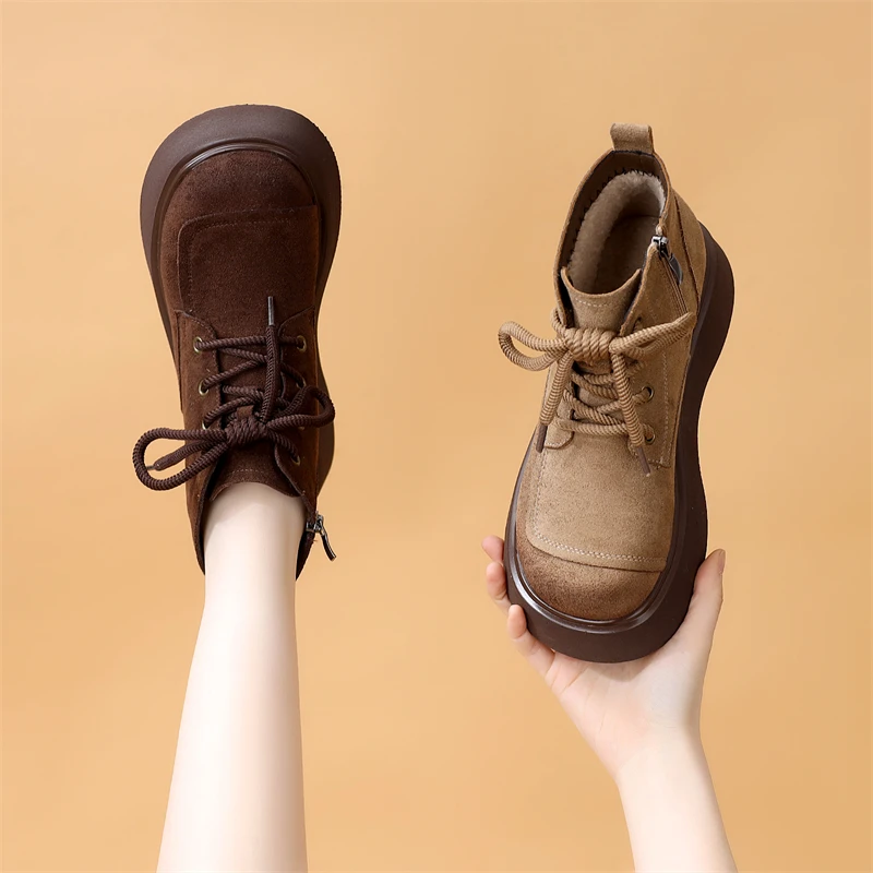 厚底复古显脚小勃肯短靴女2025年冬季新款加绒保暖显瘦软底马丁靴