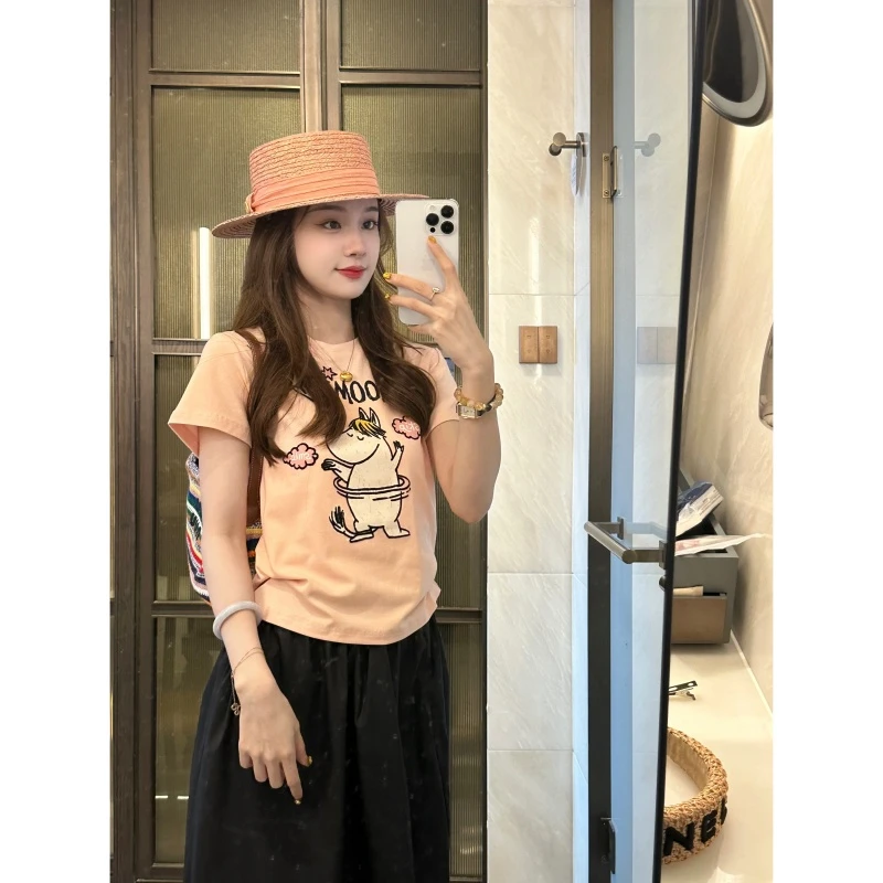 【呼啦圈小马】夏季时尚百搭美式印花绣花短袖-DX2025855