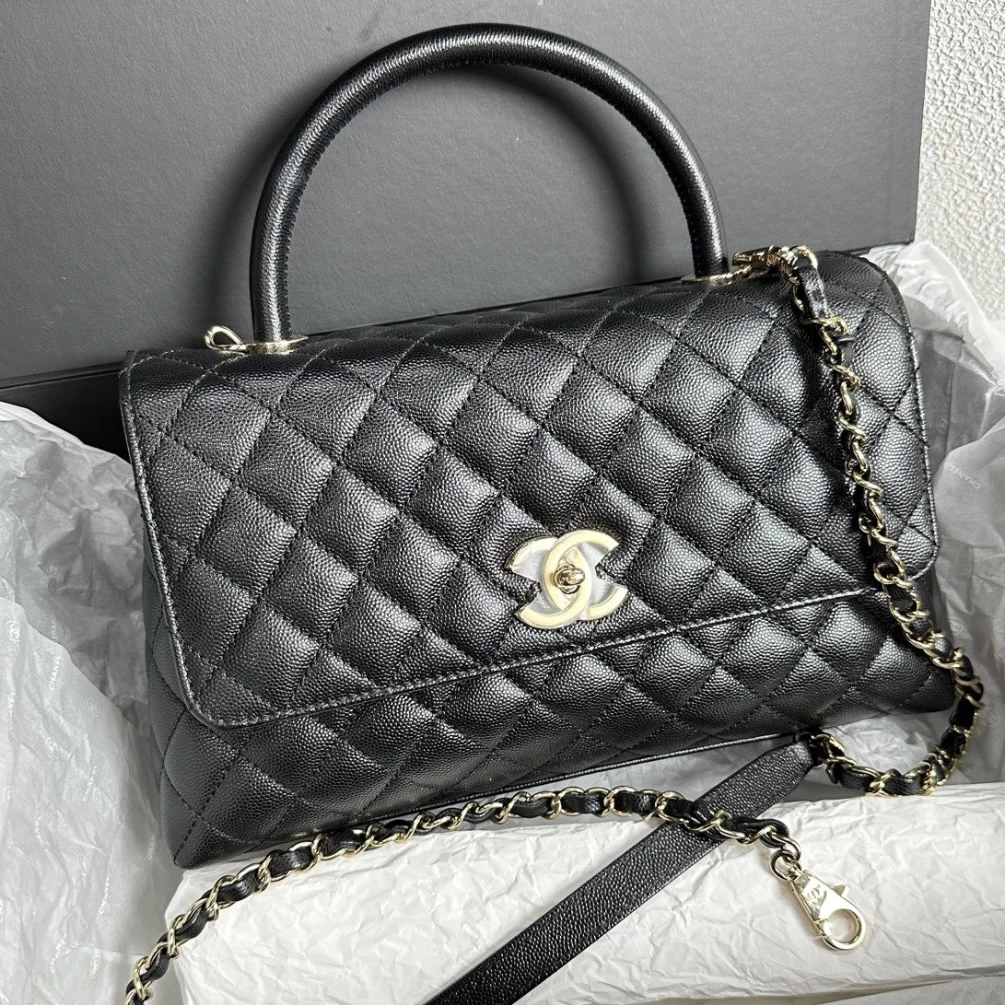 未使用 Chanel/香奈儿 黑金cocohandle中号 芯片款 手提斜挎包