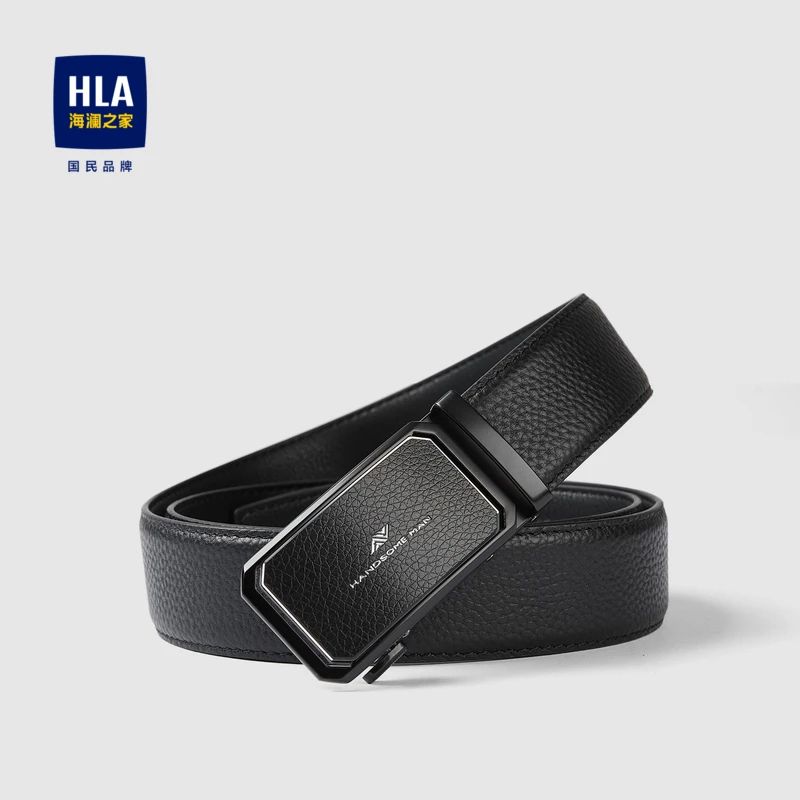 HLA/海澜之家商务绅士自动扣字母撞色牛皮革皮带