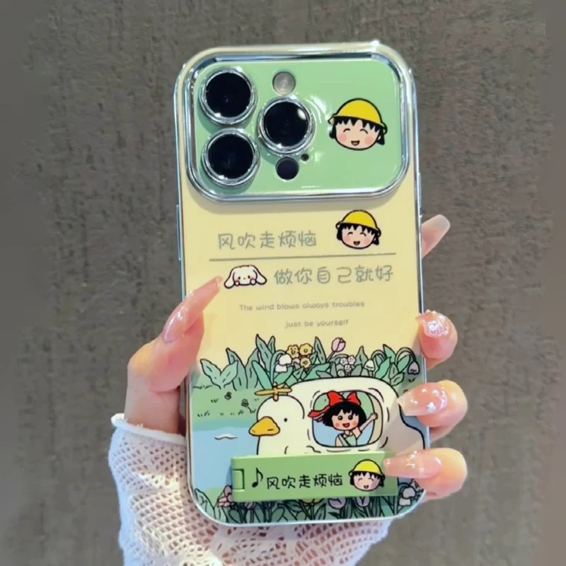 樱桃小丸子适用苹果17pro手机壳iPhone17新款16支架15校园X防摔14