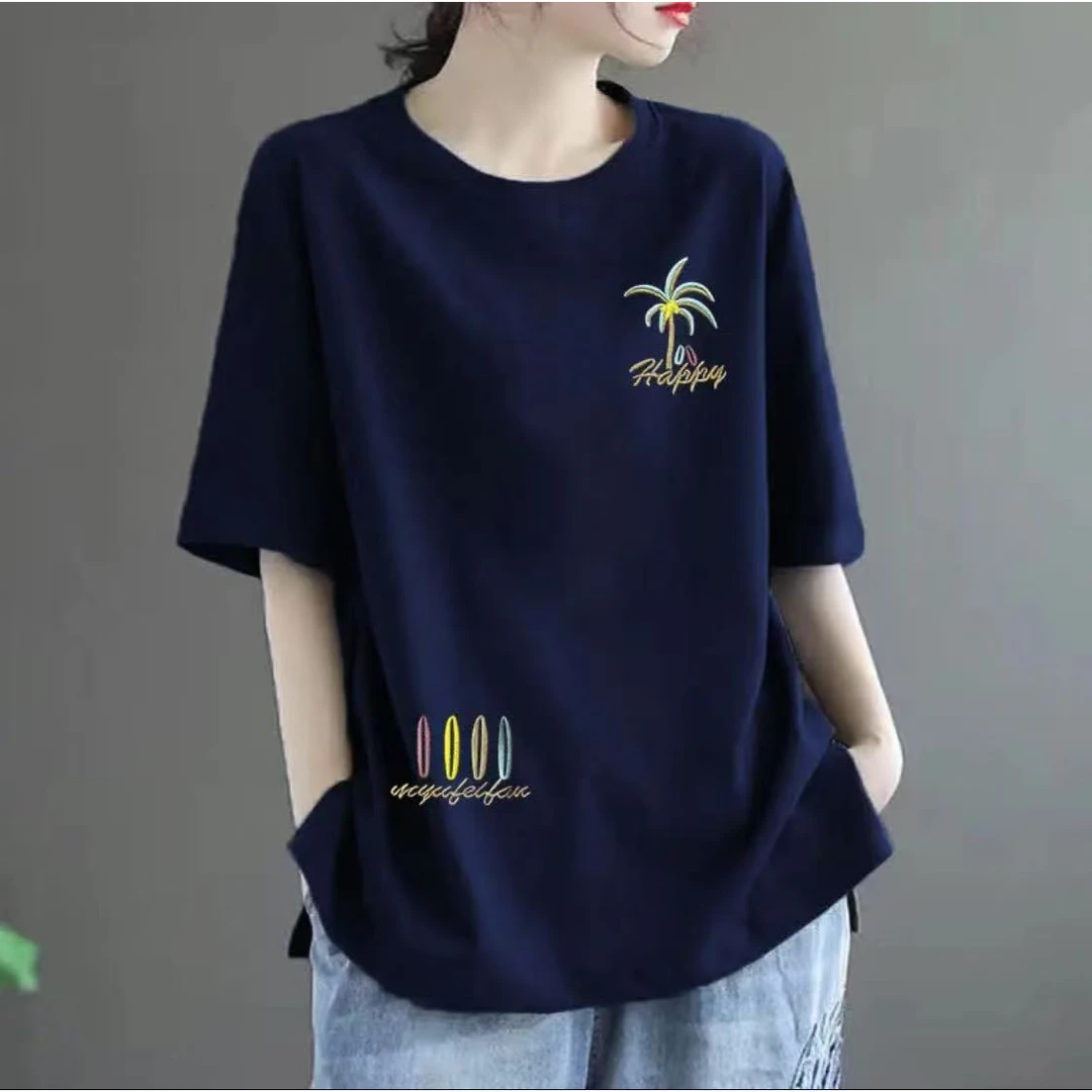 女装短袖大版T恤女夏纯棉宽松显瘦时尚洋气休闲小个子上衣薄