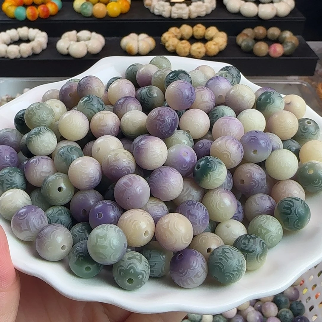 手串菩提根/象牙果卡12紫绿飘花箴言圆500颗