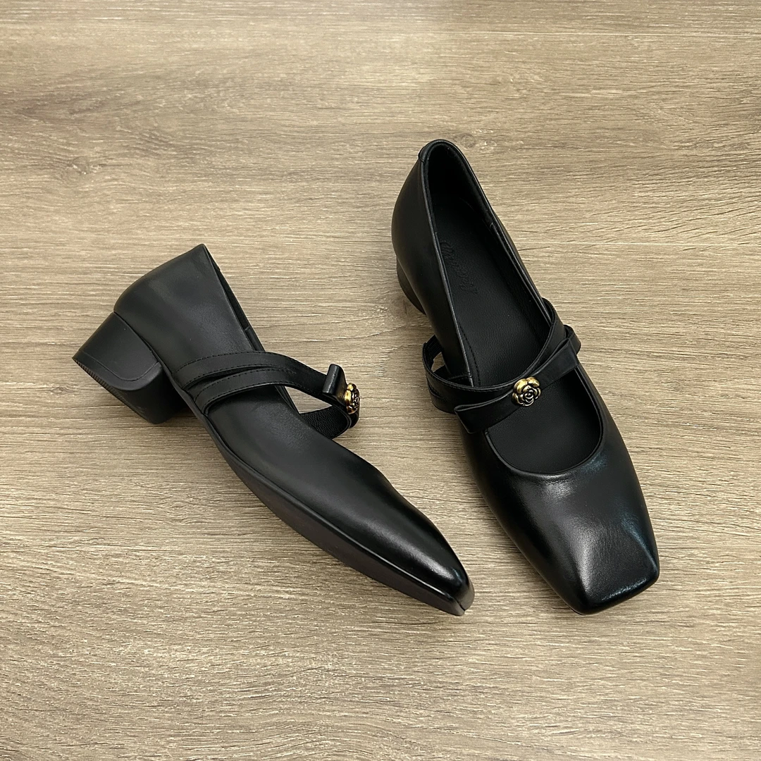 Dannyfrey复古法式优雅头层小牛皮蝴蝶结春秋浅口玛丽珍鞋单鞋