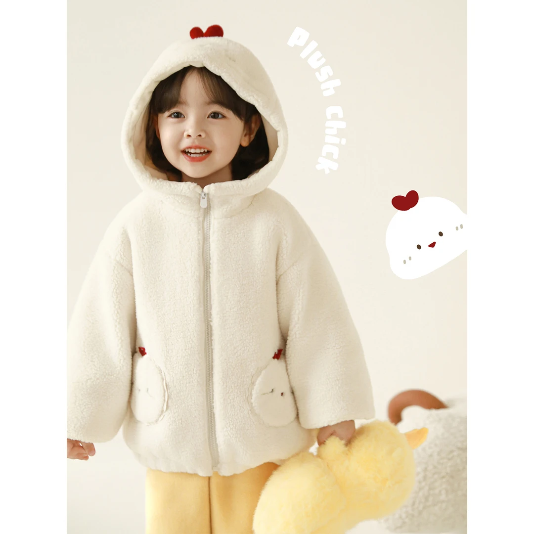 YOEHYAUL/幼悠【童趣小鸡】冬肆波洋气加绒女童毛绒汉服外套D4384