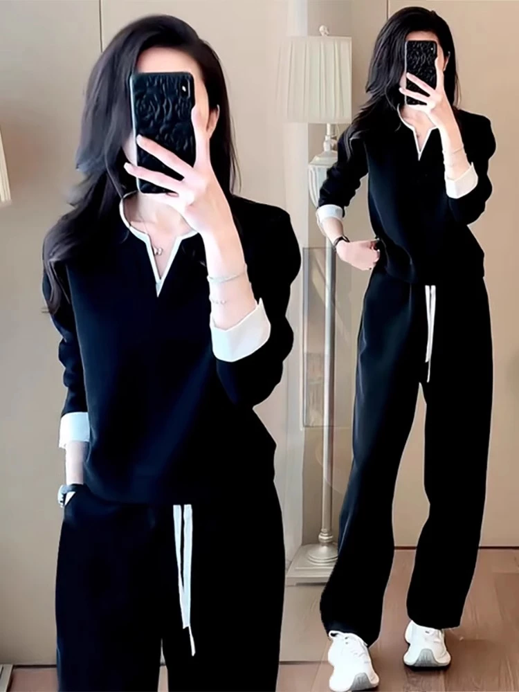 0336春装新款高级感休闲运动套装女洋气显瘦卫衣显瘦阔撞色两件套