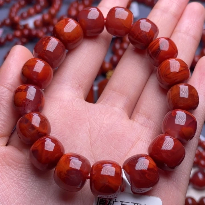 南红玛瑙未镶嵌其他（原矿）13mm顶品瓦西牛血红妖火焰老型手串