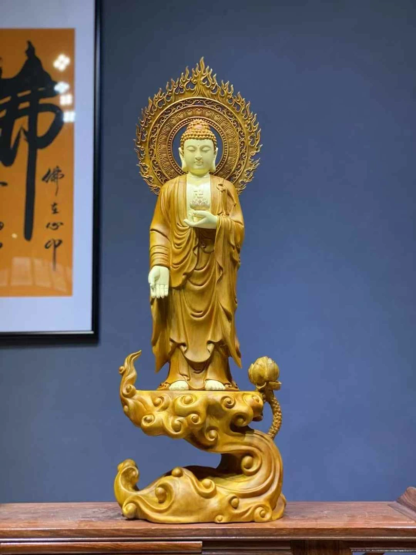香樟木阿弥陀佛木雕造像长38宽28高100厘米