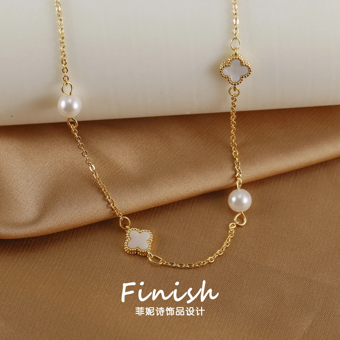 铜合金项链 菲妮诗【气质拉满】幸运四叶草满天星拼接项链A129