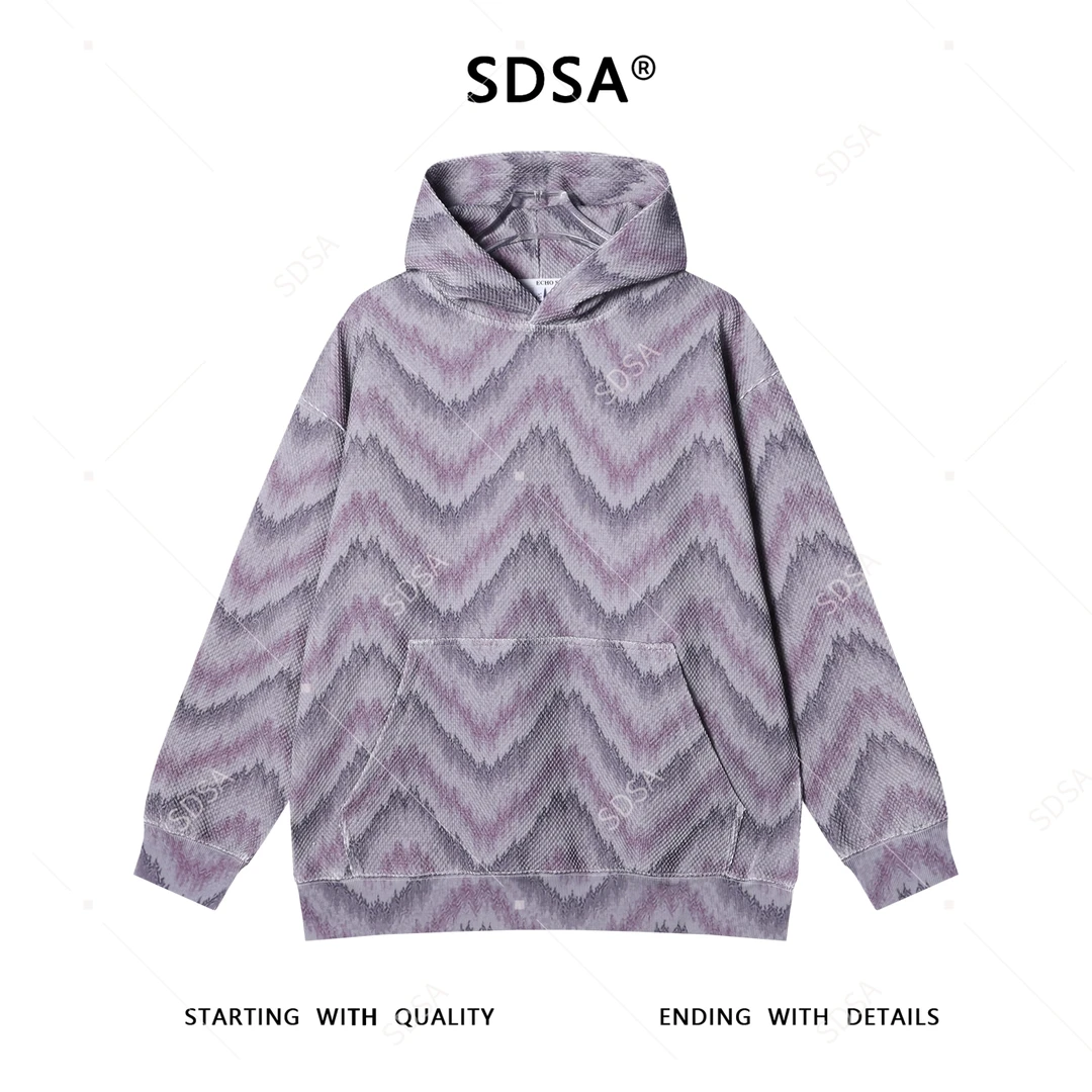 SDSA男士秋冬新款痞帅男装扎染波浪线设计连帽卫衣百搭套头上衣