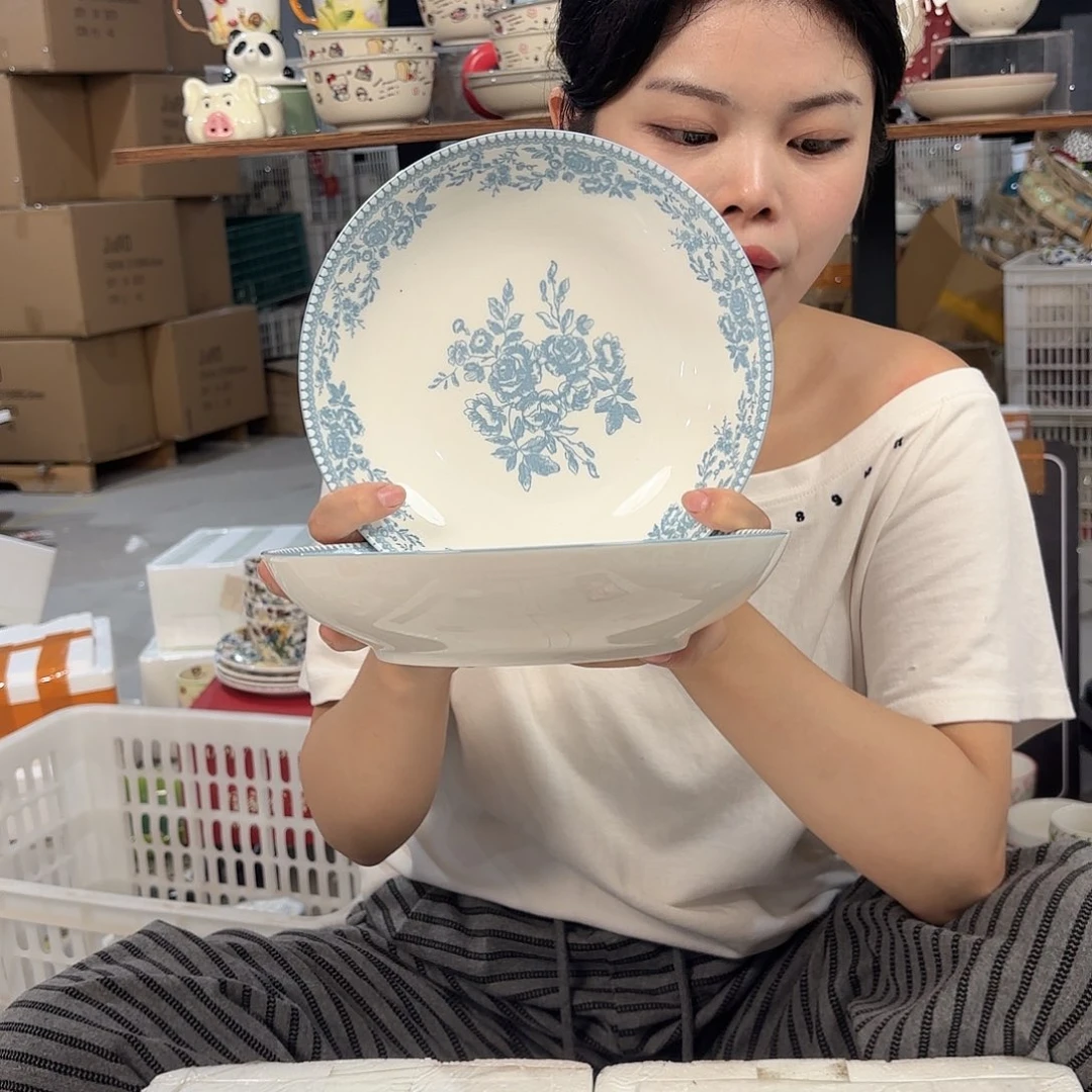 瓷微瑕陶瓷餐具釉下彩8寸盘