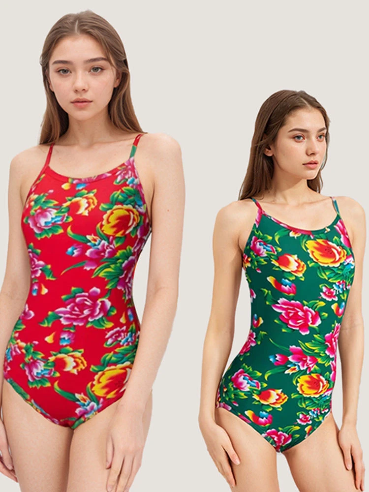 国潮东北大花连体露背性感泳衣女游泳度假适用2025年网红泳衣紧身