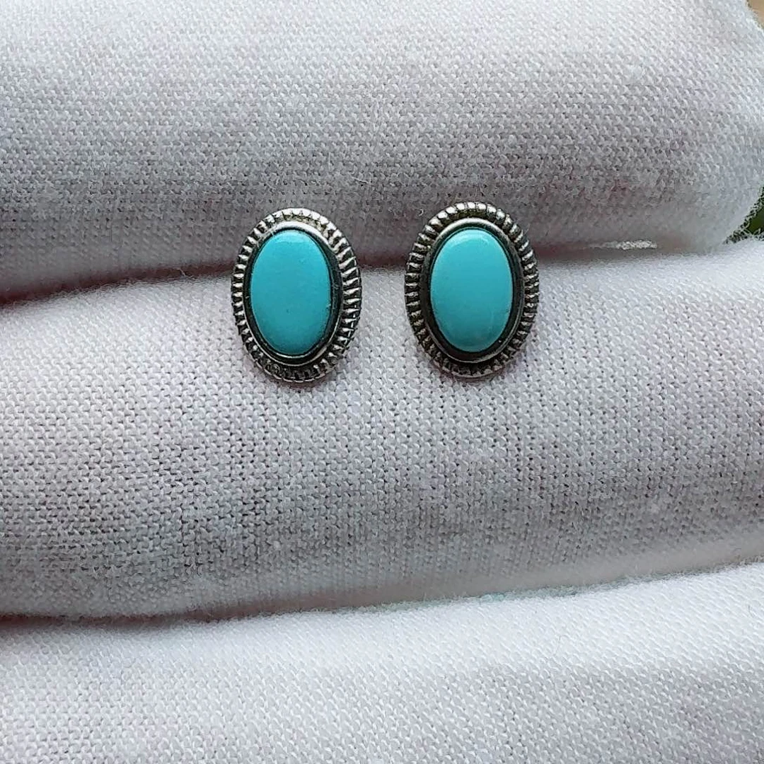 绿松石银S925镶嵌耳饰