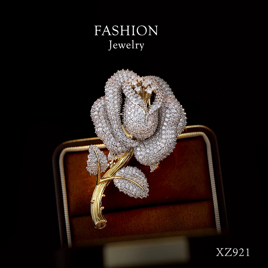 铜合金合成锆石胸针 【 都市玫瑰】高级女士胸针配饰XZ921