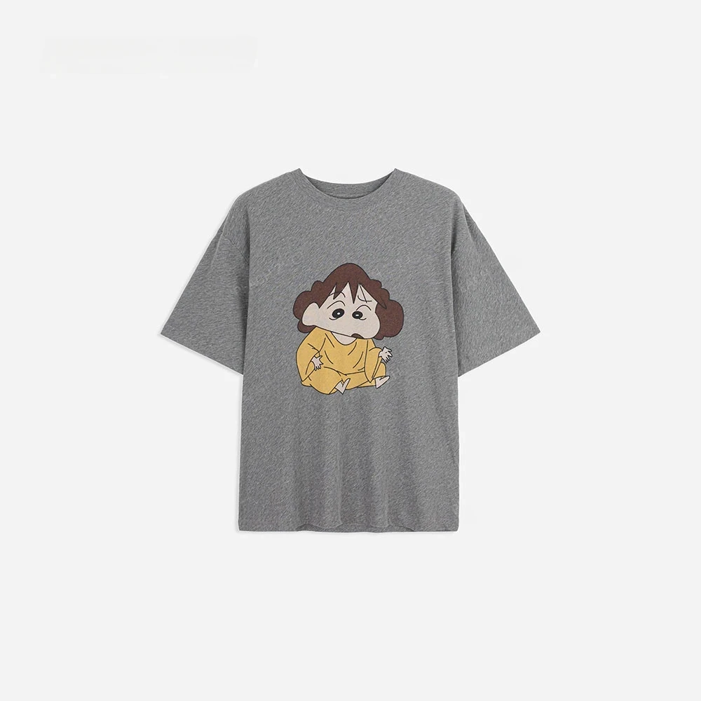 『PEACHZHMO』蜡笔小新卡通印花正肩宽松圆领短袖美式休闲减龄T恤女