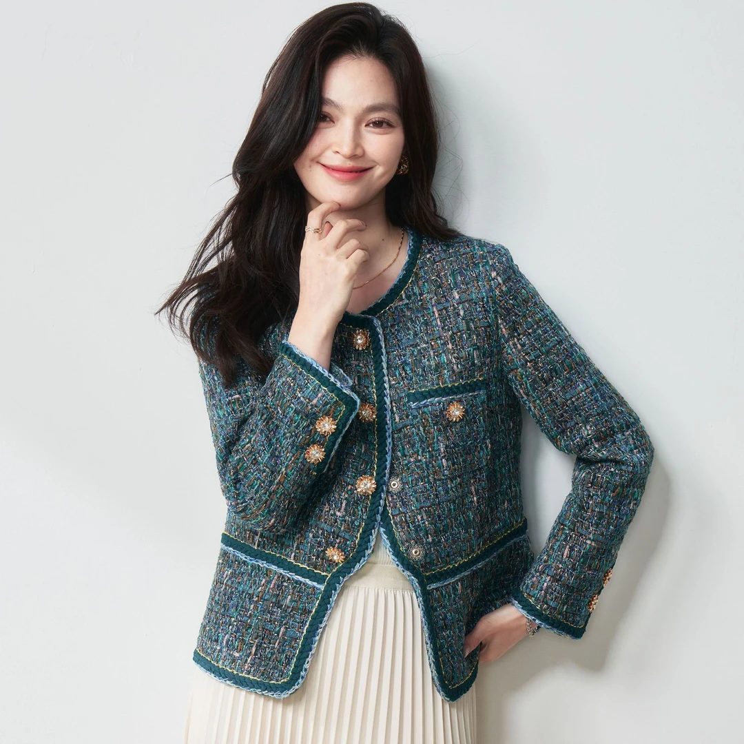 25名媛修身粗花呢气质外套高定亮丝编织花边小香风上衣25015