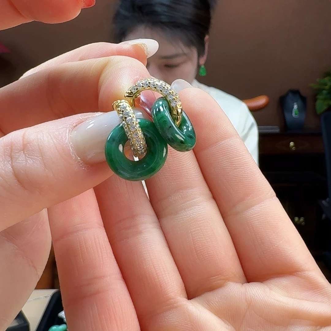 翡翠耳饰银S925镶嵌耳饰