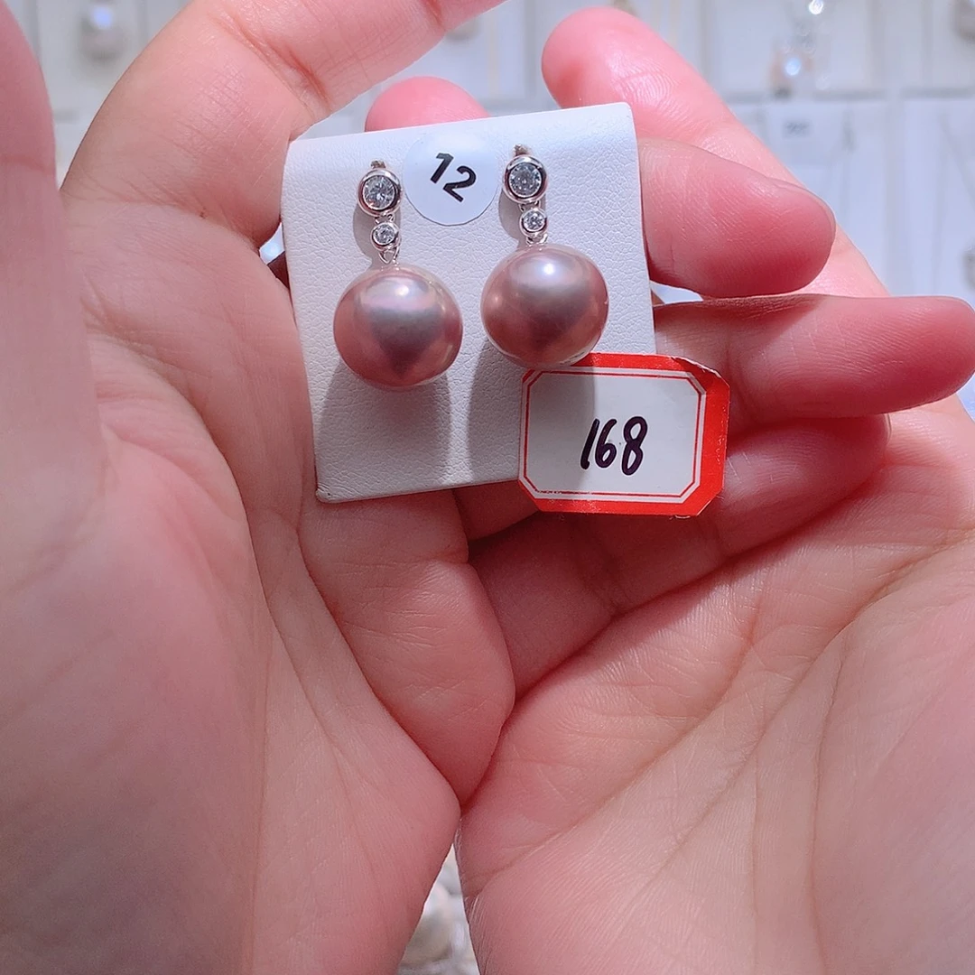 银S925镶嵌淡水珍珠耳饰CC13.2mm