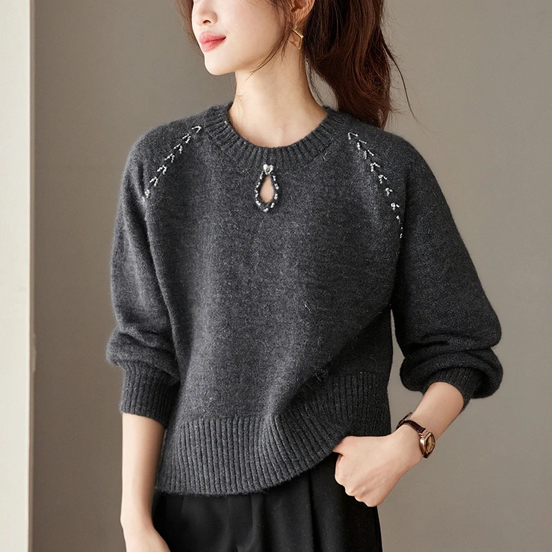 宽松短款毛衣女独特漂亮减龄上衣2025新款冬装灰色高领打底衫显瘦